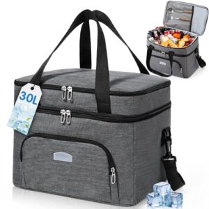 Bolsa Termica Porta Alimentos, 30L Bolso Nevera, Grande Portatil Tela Bolsa Nevera Playa, Plegable con Múltiples Asas, Hombre Mujer, Cooler Bag para Playa, Camping, Viaje, Trabajo, Picnic