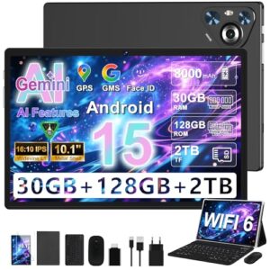Dghrti 2026 Tablet Android Tablet 10 Pulgadas Gemini AI, 30 GB RAM + 128 GB ROM (2TB TF), 8000mAh, 8-Core CPU, 3D Face ID/Widevine L1/WLAN 6/BT5.0/GPS, con Teclado+Ratón MetÃlica-Negro