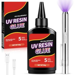 KOHRIUK Resina UV 65g con Luz UV Recargable,Kit de Resina UV Transparente Curado Rápido 5 Segundos,Pegamento UV para Joyería, Reparación de Plástico y Vidrio, Bricolaje y Manualidades