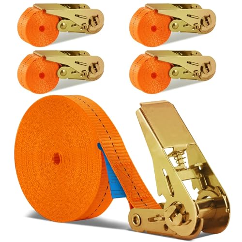 MOYKSRR 4 Piezas Correa de Amarre con Trinquete, Tensor de Carraca 6 m de Largo, 25 mm de Ancho, Cinchas de Amarre Carga 800kg, Correas de Tensión con Trinquete para Portabicicletas, Surf, Bici, Kayak