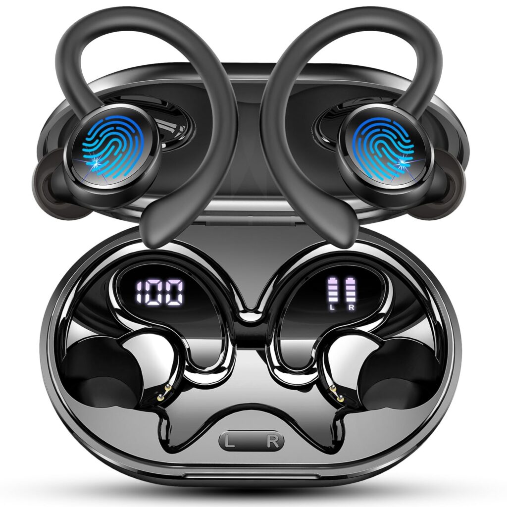 2026 Nueva Auriculares Inalambricos Deportivos, Auriculares Bluetooth 5.4 HiFi Estéreo con 4 HD Mic, 50H Cascos Inalambricos Bluetooth con Cancelacion Ruido ENC, Pantalla LED/IP7 Impermeable Cascos
