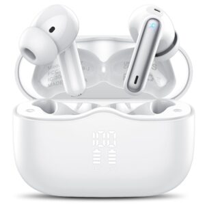 Auriculares Inalambricos Bluetooth, Auriculares Bluetooth 5.4 con ENC Reducción de Ruido, 40H HiFi Estéreo Cascos Inalambricos Bluetooth con 4 HD Mic, Pantalla LED, IP7 Impermeablem Cascos, Blanco