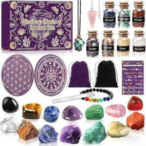 AGOVXTI Conjuntos de Cristales Curativos, Piedras Preciosas Minerales, Piedras de Chakra de Cristal, Piedras Energeticas Protectoras, con Pulsera 7 Chakras, para Meditación, Relajación, Decoración