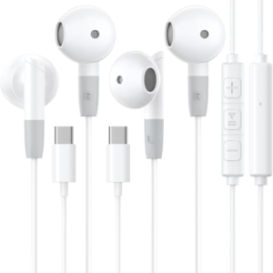 SiriusXM Auriculares USB C para iPhone 17/16, auriculares in-ear USBC con micrófono, control de volumen, estéreo Hi-Fi para iPhone