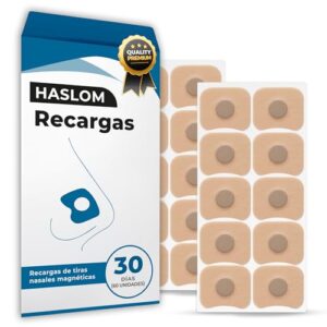 Recambios Tiras Nasales Magnéticas - HASLOM - Pegatinas Adhesivas Extra Fuertes Resistentes Sudor Agua Imantadas Antironquidos Deporte Dormir - Pack 60 Parches 30 Días