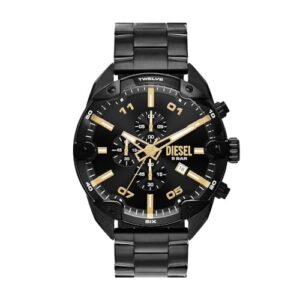 Diesel reloj Spiked para hombre, movimiento cronógrafo de cuarzo con correa de acero inoxidable, Negro y tono dorado