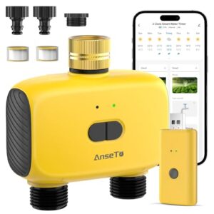 AnseTo Programador Riego WiFi para Jardines,Terrazas,Césped y Zonas Exteriores,Entrada de Latón Sistema de Riego Automático con 2 Salidas,Concentrador WiFi y Función de Control Remoto