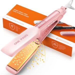 Faszin Plancha de Pelo con Placa de 42 mm de Ancho, Plancha de Titanio con Iones Negativos, Pantalla LED, Calentamiento Rápido de 30 s, Temperatura Ajustable de 11 Niveles (130-230 ℃)(Rosado)