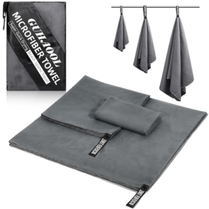 GUHAOOL Toalla de Microfibra, Toalla de Viaje de Microfibra, Toalla Microfibra 180x80 cm + Toalla Pequeña 100x50 cm + 70x40 cm, Toalla de Viaje Ligera y Compacta para Playa Camping Yoga y Sauna(Gris)