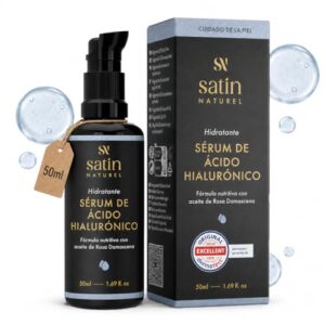Satin Naturel Sérum de Ácido Hialurónico Alta Eficacia 50 ml - Sérum Facial Bio con Ácido Hialurónico - Sérum Hidratante Antiedad - Vegano - Hidratación 24 h - Cuidado Facial para Mujeres y Hombres