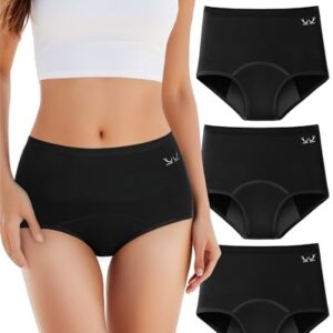 TANSTC Bragas Menstruales Negras, Bragas De Mujer De Protección Hygiénia Absorbente Y Lavable, Ropa Interior Mujer Ecológica Y Reutilizable para La Menstruación, Negro, M Pack de 3