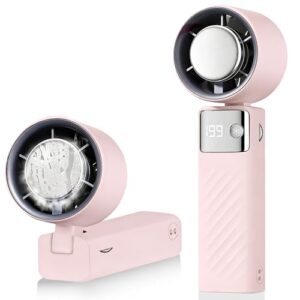 PTHTECHUS Ventilador de mano, Mini Ventilador Portátil USB Turbo Ajustable de Velocidad(1-199) ventilador de mano/escritorio/cuello 3 en 1, ventilador Personal Recargable,Viajes,Camping (Rosa)