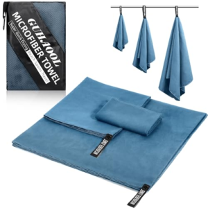 GUHAOOL Toalla de Microfibra, Toalla de Viaje de Microfibra, Toalla Microfibra 180x80 cm + Toalla Pequeña 100x50 cm + 70x40 cm, Toalla de Viaje Ligera y Compacta para Playa Camping Yoga y Sauna(Azul)