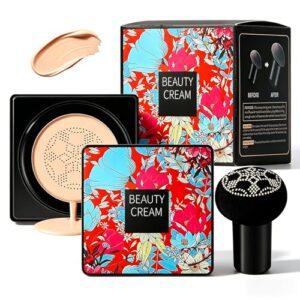Mushroom Head Air Cushion CC Cream BB Cream, Base Líquida Hidratante con Corrector y Control de Aceite, Foundation Impermeable de Larga Duración con Esponja Tono Natural 01