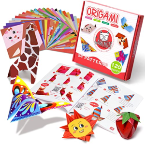 Gamenote Papel Origami, 120 hojas de Origami infantil, doble cara, papel de color de 54 bonitos diseños diferentes con manual educativo colorido – Ocio creativo para niños