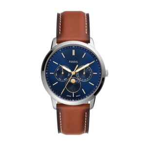 Fossil Reloj Neutra para Hombre, Movimiento multifunción con Fases Lunares con Correa de Acero o Piel