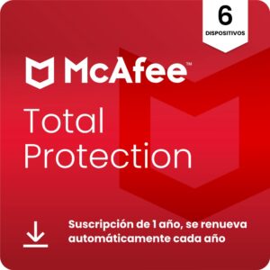 McAfee Total Protection para 6 Dispositivos 2026, 12 meses, Exclusivos de Amazon | Antivirus, VPN, software de seguridad | Suscripción con renovación automática | Descargar