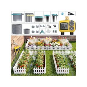 TRJZWA Kit de Riego por Goteo y Aspersión de Doble Salida,Sistema de Riego Automático Equipado con Múltiples Goteros,Adecuado para Jardines,Patios,Invernaderos y Huertos