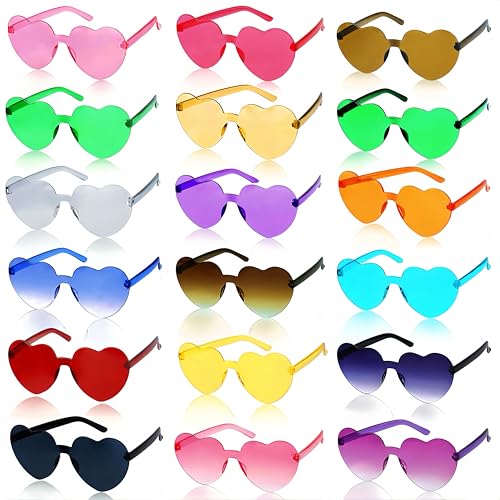 TEWWCEO 18 Pares de Gafas de Fiesta,Gafas de Sol de corazón,Gafas sin Bordes,Hippy Gafas de Sol,Gafas de Fiesta de Color,Gafas de Disfraz Divertidas,Para Carnaval,de Navidad,Fiesta de Cumpleaños