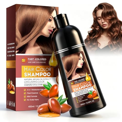 Champu Colorante,Champú Tinte Castaño Claro 4 en 1 para Hombre y Mujer, Cubre Canas Mujer,Coloración Duradera y Suave para Todo Tipo de Cabello