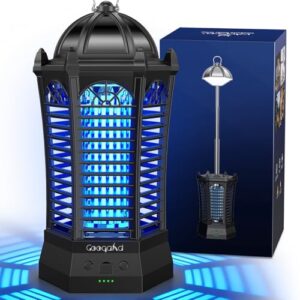 Lampara Antimosquitos GooQand 4000mAh, Mata Mosquitos Electrico UV Portátil Recargable con Pértiga Telescópica Red de Seguridad, 3 Modos de Iluminación para Exterior, Campamento, Jardín, Patio, Pesca