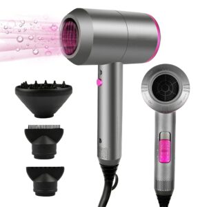 Secador de Pelo Iónico Profesional, Hair Dryer Negativos Portátil, con 3 Temperaturas 2 Velocidades, Botón de Aire Frío, Incluye 1 Difusor y 2 Concentradores