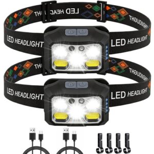 KOHRIUK 2 Piezas Linterna Frontal LED Recargable Linterna de Cabeza Ligeras 2000 Lúmenes con Sensor de Movimiento Luz Frontal Cabeza 6 Modos IPX6 Impermeable y 45° Ajustable para Correr Camping Pesca