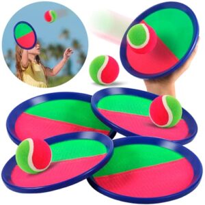 ZZXLOPEZ Captura Bolas Raqueta Set, Juego de Pelota para Niños, 4 Velcro Ball Paddles y 4 Velcro Ball, Juegos de Playa para Niños, Juegos Lanzamiento Aire Libre para Patio, Jardín, Interior Exterior