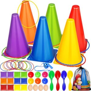 VIPNAJI 46 Piezas Juegos Exterior Niños, Juegos De Lanzamiento para Fiestas, Juego Niño 2 3 4 5 6 Años, Juegos De Lanzamiento De Anillos, Aros De Plástico