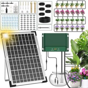 AnseTo Sistema de Riego Solar para Jardín,10W Kit Riego por Goteo Automatico con Tubo de Agua Exterior, Temporizador Riego por Goteo Solar para Vacaciones Terrazas de Balcones Macetas Césped Plantas