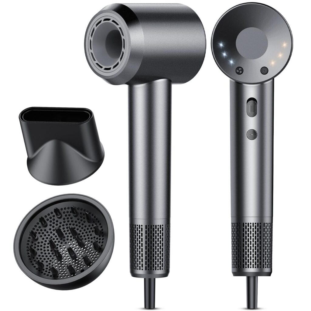 Secador de Pelo, Secador Pelo Profesional Iónico Portátil 160000 RPM, Secado Rápido, 500M Iones, Control de Temperatura, Con Difusor Magnético y Boquilla, 4 Niveles de Temperatura y 3 Velocidades