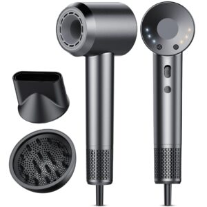 Secador de Pelo, Secador Pelo Profesional Iónico Portátil 160000 RPM, Secado Rápido, 500M Iones, Control de Temperatura, Con Difusor Magnético y Boquilla, 4 Niveles de Temperatura y 3 Velocidades