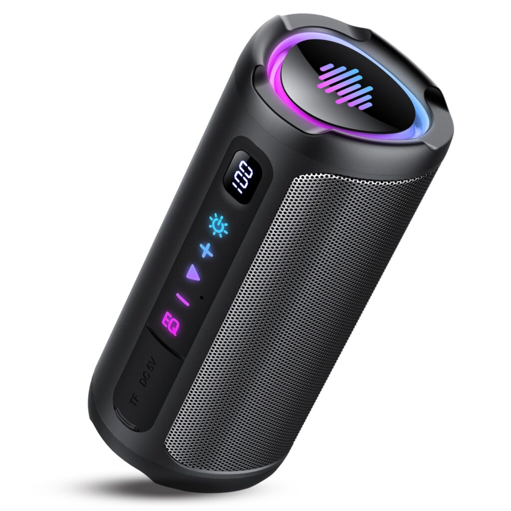 Altavoz Bluetooth 5.4 Potente 20W, Altavoces Graves Duales, Altavoces Bluetooth con 2 Modos EQ, Pantalla Digital Inteligente, 20H Reproducción, 7 Modos RGB, TWS, TF, IPX7, Speaker para Fiestas/Viajes