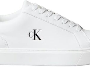 Calvin Klein Sneaker con Suela Cupsole Hombre Classic Laceup de Piel, Blanco (Bright White/Black), 43