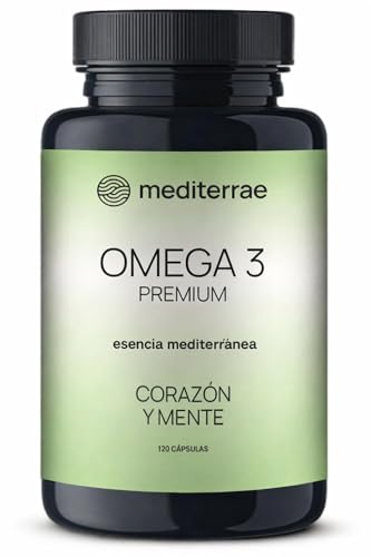Mediterrae Omega 3 Cápsulas 2000 mg por dosis con EPA y DHA + Vitamina E | Apoyo a Corazón y Mente | 120 Cápsulas (2 Meses) | Alta Pureza Aceite de Pescado