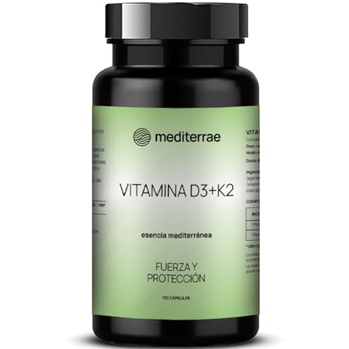 Mediterrae Vitamina D3 + K2 (MK7 All-Trans) | 1000 UI | Alta Absorción | Cápsulas Veganas | Sistema Inmunitario y Salud Ósea | Sin Gluten
