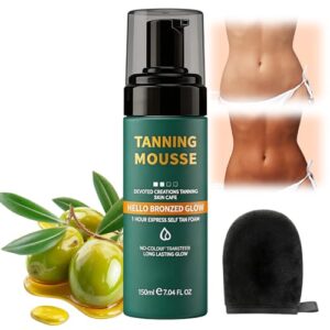 150 ml Mousse Autobronceador Espuma Tono Oscuro, Verde Oliva Hidratante Espuma Autobronceadora Oscura,Rápido y Sin Necesidad de Sol Mousse Para Todo Tipo Colores de Piel Niños y Niñas