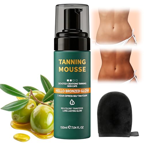 150 ml Mousse Autobronceador Espuma Tono Oscuro, Verde Oliva Hidratante Espuma Autobronceadora Oscura,Rápido y Sin Necesidad de Sol Mousse Para Todo Tipo Colores de Piel Niños y Niñas