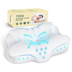 TESQ Almohada Cervical Ergonómica 2 en 1, Almohada de Espuma de Memoria con Altura Ajustable, Ideal para Dormir de Lado y Espalda, Funda Mezcla Nailon Poliéster Lavable, Tamaño 60 x 40 x 9 cm