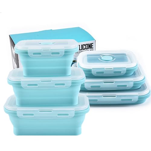 Elegauit Recipientes Plegable Fiambrera, 3 Piezas Cuencos Plegables de Silicona con Tapas para Microondas, Lavavajillas, Congelador, Herramienta Esencial para Acampar (350 ML, 500 ML, 800 ML)