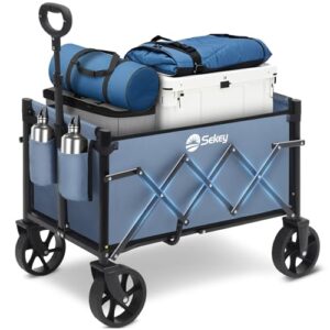 Sekey Carro Plegable 60L Carga/80KG Capacidad, Carrito Playa y Mango Ajustable,Compacto Ligero para Supermercado/Acampada Mini 4029, Azul