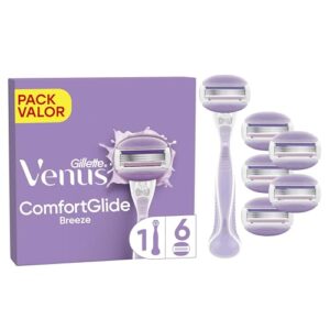 Gillette Venus Comfortglide Breeze, Maquinilla de Afeitar Mujer, 1 Mango + 6 Recambios de 3 Hojas, para Una Depilación Suave, Apurada Y Duradera