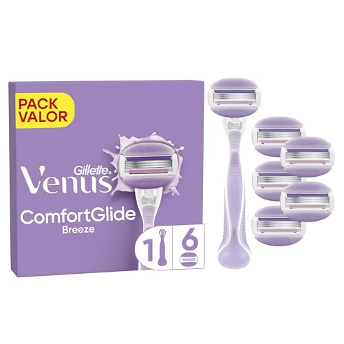Gillette Venus Comfortglide Breeze, Maquinilla de Afeitar Mujer, 1 Mango + 6 Recambios de 3 Hojas, para Una Depilación Suave, Apurada Y Duradera