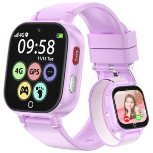 Alutoria Reloj Inteligente niños-Reloj con GPS y Llamadas 4G Videollamadas Chat de Voz Mensajes SOS WiFi Juegos Podómetro-Reloj Smart Watch Niños Regalos 4-13 púrpura