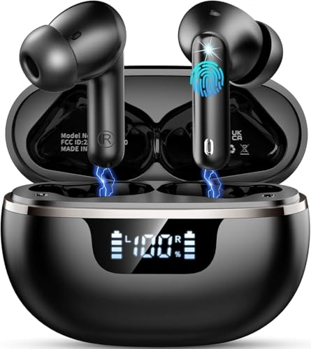 2026 Auriculares Inalambricos Bluetooth, Cascos Inalambricos Bluetooth 5.4 HiFi Estéreo, 45 Horas Auriculares inalámbricos con ENC Cancelacion Ruido, IP7 Impermeable/Pantalla LED/Carga Rápida Tipo-C
