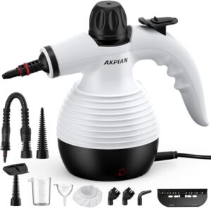 Limpiador de Vapor Manual 1050W – Multifuncional con Set de 10 Accesorios – Limpieza sin Químicos para Juntas de Azulejos, Cocina, Ventanas, Bañera, Plato de Ducha, Tapicería de Coche y Selladores
