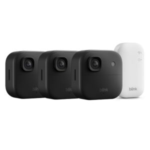 Cámara exterior 2K+ Blink (última generación) — cámara de seguridad inteligente inalámbrica, resolución de vídeo 2K, módulo de sincronización básico Incluido: sistema de 3 cámaras, Negro