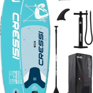 CRESSI Desde 1946 - Ultra Isup Set - Tabla de Sup Hinchable para Adultos Muy Estable y Resistente Incluye Accesorios Remo Aleta Inflador Leash y Bolsa - Aguamarina - 320x81x8 cm MAX 130 kg