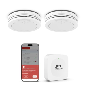 Detector de Humo con estación Base, 10 años interconectado Detector de Incendios Smart Conforme a EN14604, con batería reemplazable, sin Parpadeo LED, Compatible con la aplicación XINDUM, 2 Unidad