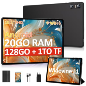 SKYEGG Tablet 10 Pulgadas Android, 20GB RAM + 128GB ROM (Ampliable hasta 1TB), Widevine L1, WiFi 6, Batería 6000mAh, con Funda – Ideal para Estudio, Trabajo y Entretenimiento – Negro Estrella